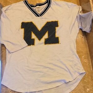 PINK Victoria's Secret White Jersey with Blue and Gold Accents, M